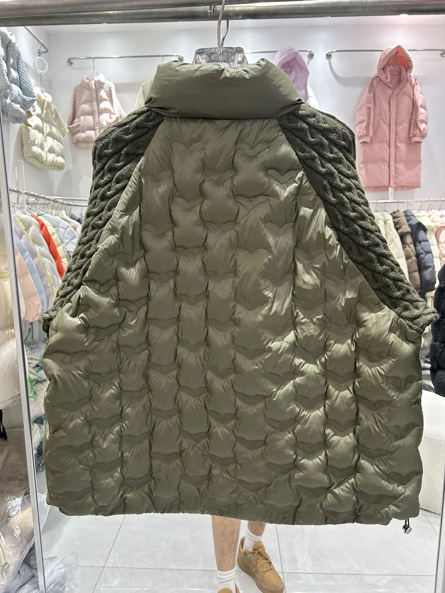 Winter Knitted Sleeve Splicing Down Jacket Women White Duck Down Stand Collar Outwears Female Thick Warm Zipper Parker Jacket