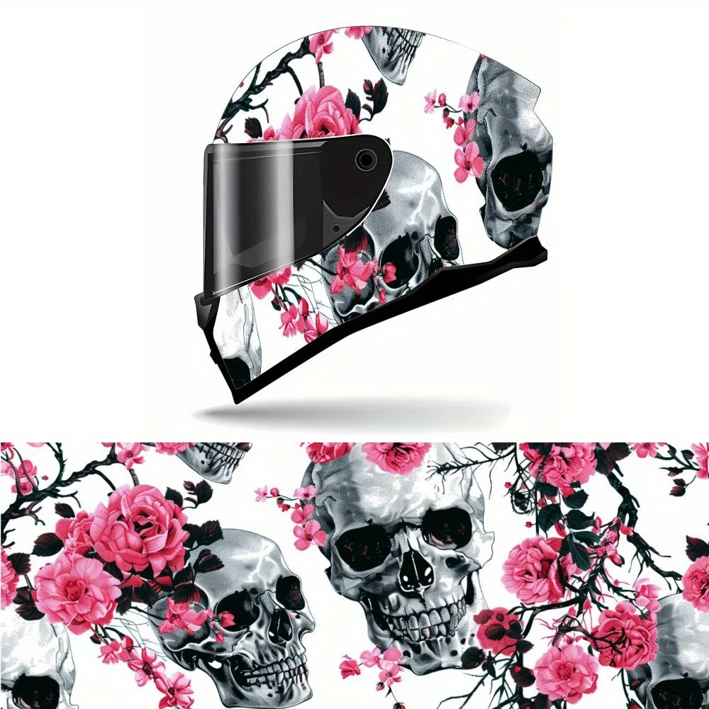 

Dark Flower and Skull Soul Full Face Helmet Vinyl Wrap Sticker, Waterproof Scratch-Resistant Self-Adhesive PVC Decals, Artistic
