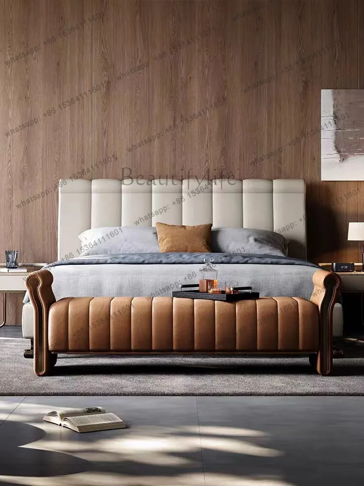 

Italian light luxury bedroom end stool simple modern leather sofa living room entrance shoe stool