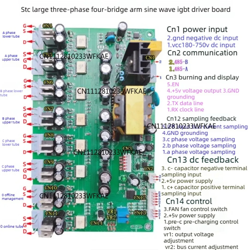 Three-Phase Four-Leg Sine Wave IGBT Module Driver Board 8-Channel High Power SPWM Inverter RS485 180-750V DC Bus