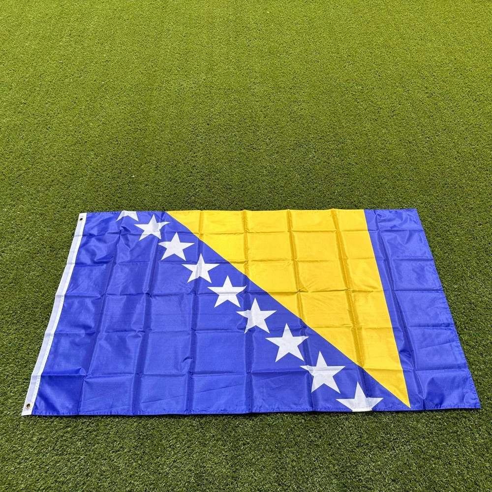 FlagGo Bosnia Flag 150x90cm 3x5 FT Blue Yellow Triangle White Stars 2:1 Ratio Polyester Double Stitched Outdoor Indoor Decoratio