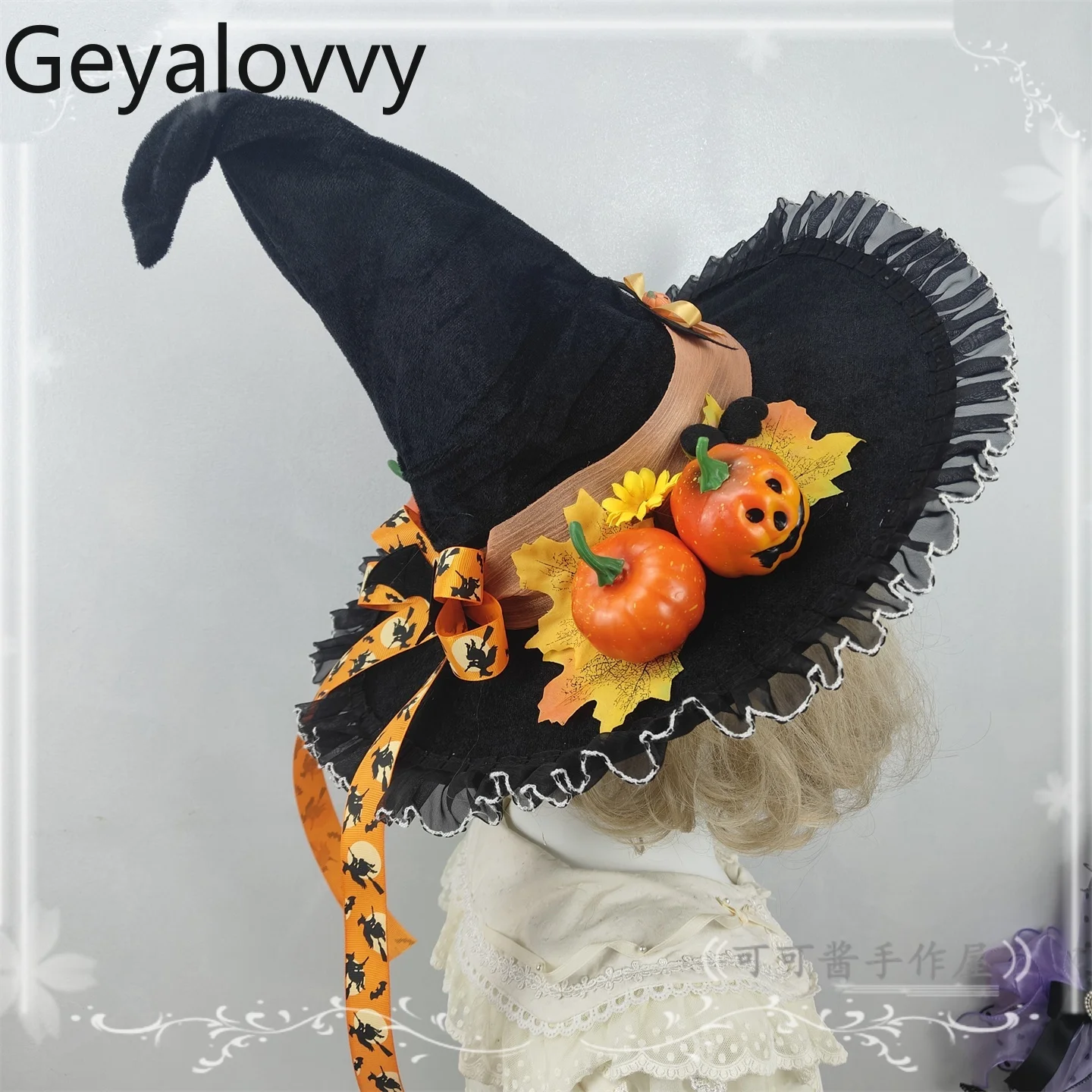 Zoete meisjes originele cosplay handgemaakte Halloween pompoenhoed zwarte heksenhoed Lolita tovenaar puntige zwarte hoeden voor vrouwen