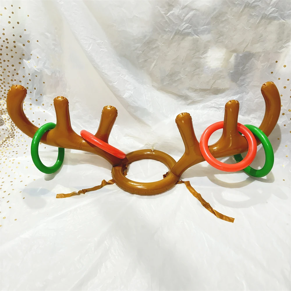 1Bag Funny Inflatable Reindeer Antler Hat Rings Toss Christmas Party Games Kids Adults Holiday Xmas Toys Christmas Decoration