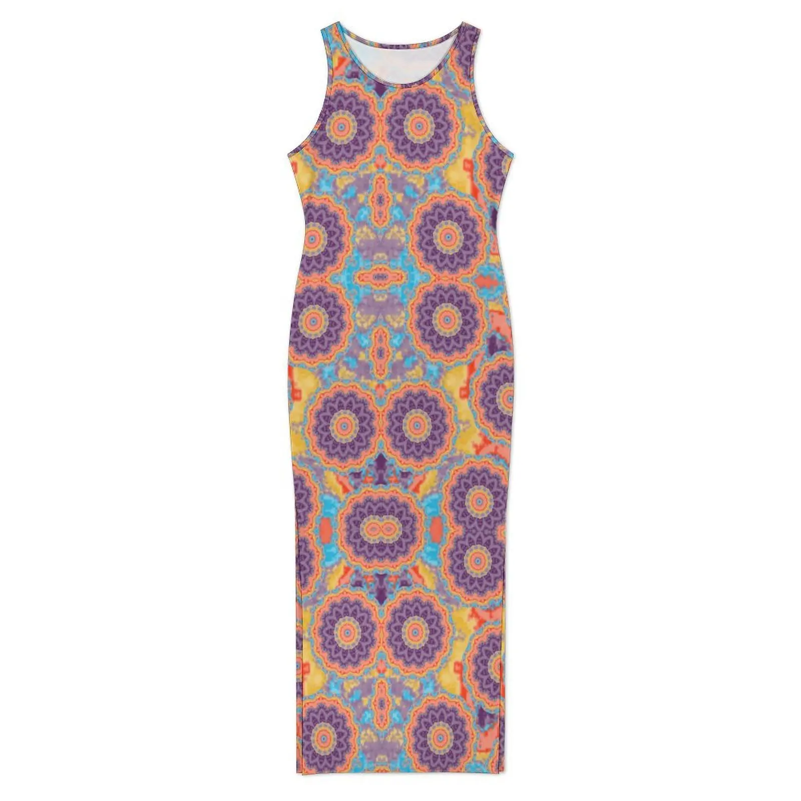 Hippie Bohemian Dress Sleeveless Floral Mandala Cute Maxi Dresses Holiday Y2K Fashion Custom DIY Bodycon Dress Large Size