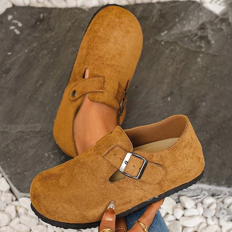 Vintage Flock Flat Heel Birken Shoes Women Spring Plus Size 44 Slip On Casual Shoes Woman Non Slip Round Toe Loafers Female
