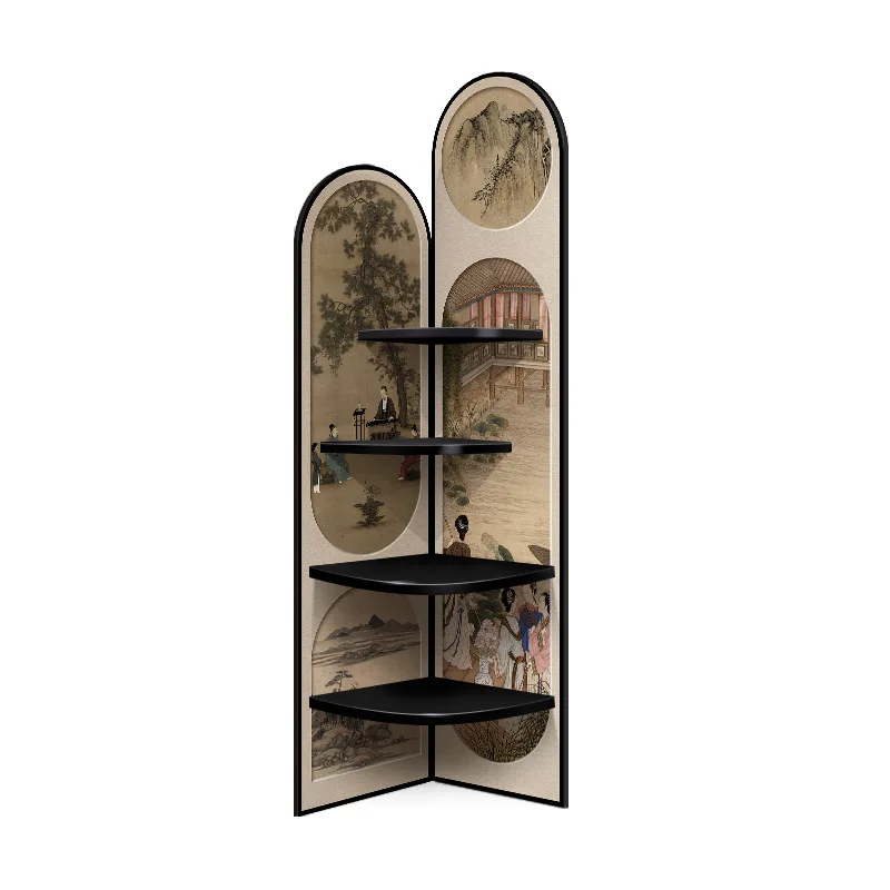 

Living room corner decorative cabinet painting, retro shelf bookcase floor ornament