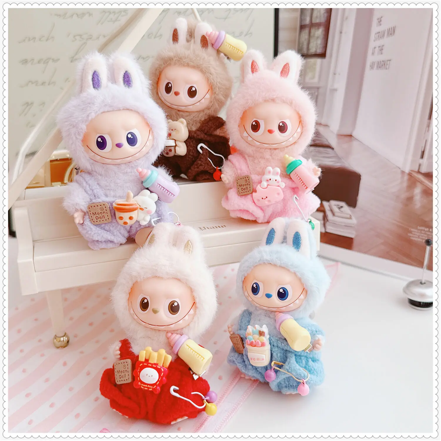 10 سنتيمتر Labubu 4.0 ملابس دمى 4th-Gen Labubu جرس وزجاجة الحليب الحمالة السراويل ل Labubu الصغيرة #2