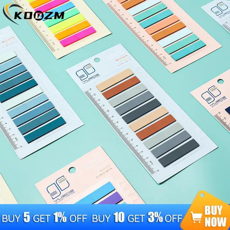 200/300Sheets Index Tab With Ruler Waterproof File Tabs Flag Colorful Sticky Notes For Reading Notes Book School Office Supplies