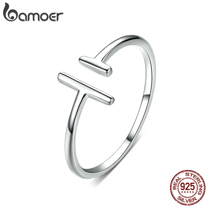 bameor Authentic 925 Sterling Silver Simple Minimalist Open Adjustable Finger Rings for Women Fashion Band Female Bijoux SCR555