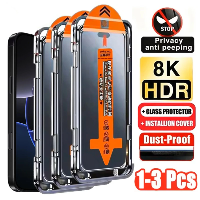 1-3 Peças Película Protetora de Privacidade com Revestimento Oleofóbico para iPhone 17 Pro Max 15 14 13 12 11 16 XR X XS 7 8 Plus Anti-Espião