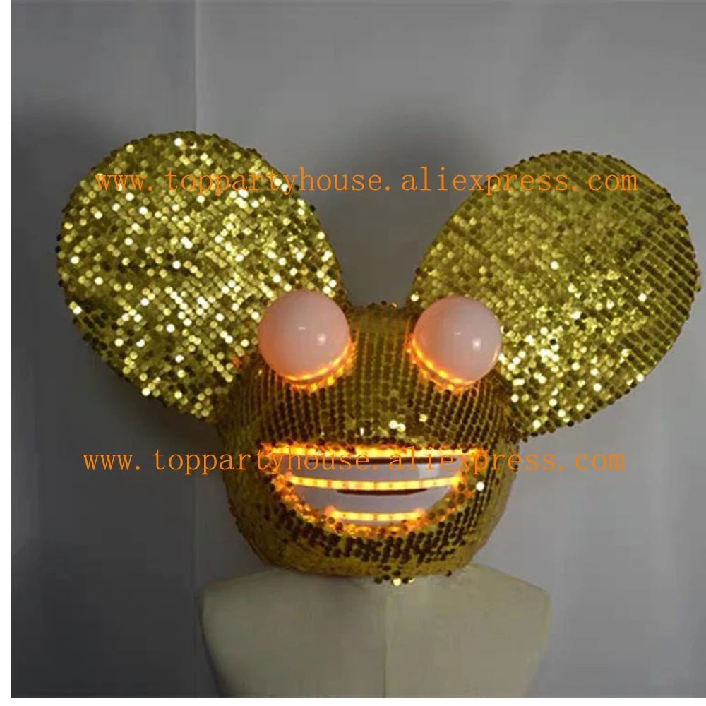 

Gold Mic Key Led Light up Helment nightclub bar lumious heagear singer gogo dancer show headdress Club Stage Wear