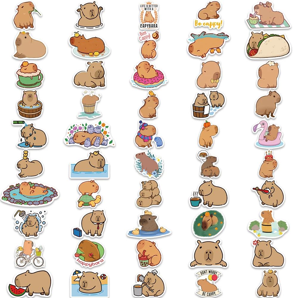 Capybara regordeta de dibujos animados, calcomanías estéticas, calcomanías para portátil, diario, coche, papelería, 10/30/50/100 piezas