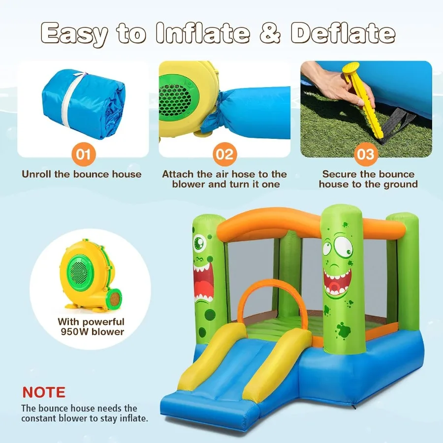 Opblaasbaar springhuis, springhuis voor kinderen binnen buitenfeest met springgebied, inclusief ventilator, Oxford draagtas, Repai