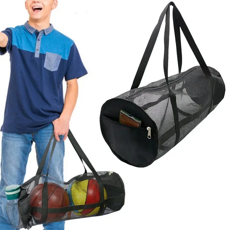 Large Capacity Mesh Carry Bag Basketball Football Travel Zipper Storage Bags Backpack Sports Gym Yoga Fishing Gear Portable Bags