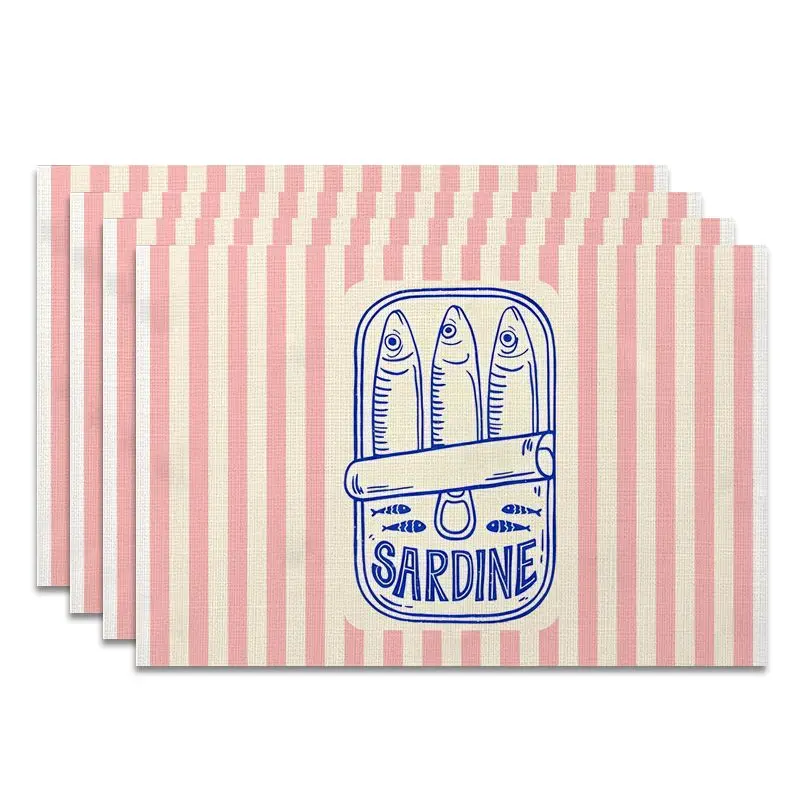 4Pcs, French Retro Sardine Placemats, the Best Placemats, Washable, Suitable for Holiday Parties, Home Decor, Kitchen Countertops, Rectangular Dining Rooms, Make Your Dining Room and Kitchen More Beautiful, a Birthday Gift and Housewarming Party Gift for Family and Friends