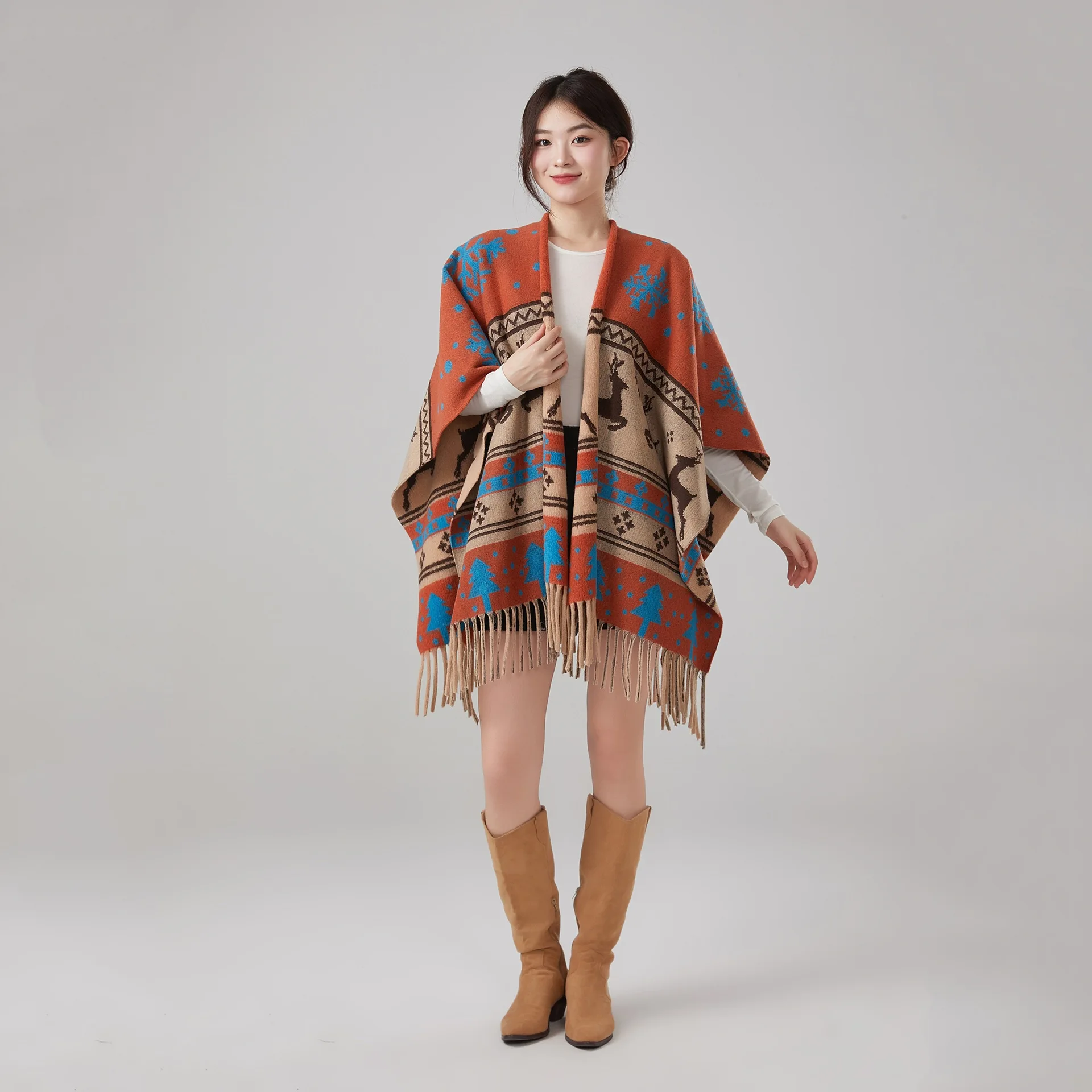 جديد ريترو ليوبارد طباعة شرابة التفاف معطف المرأة ملابس خارجية الراقية سميكة الدافئة ميرينو الصوف على غرار رداء الرأس P1