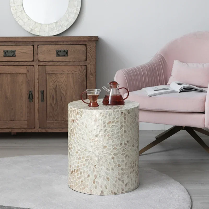 Seashell side table living room sofa vintage high-end tea table decorative round furniture living room coffee table small table