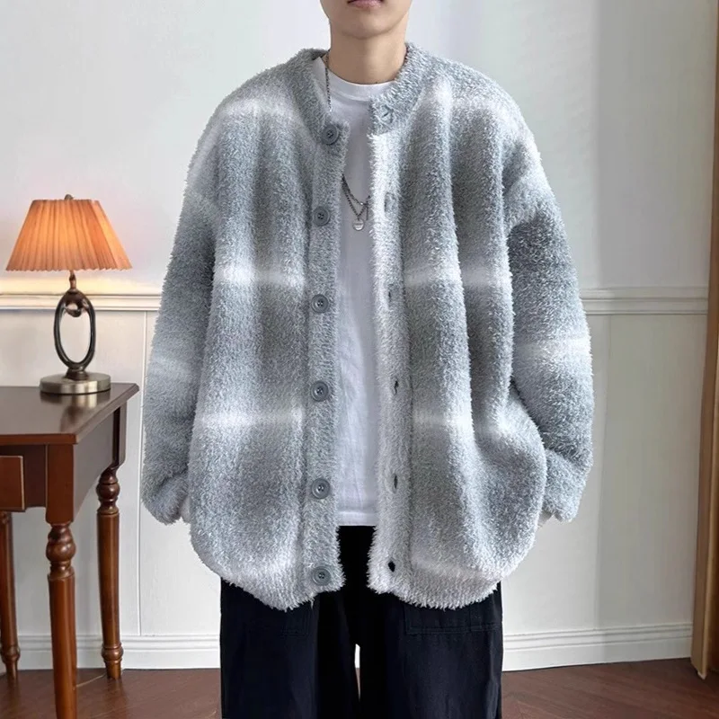 

Модный свитер в стиле пэчворк с полосками, мужской, осень-зима 2026, новый, свободный, с длинным рукавом, парный, вязаный кардиган-куртка