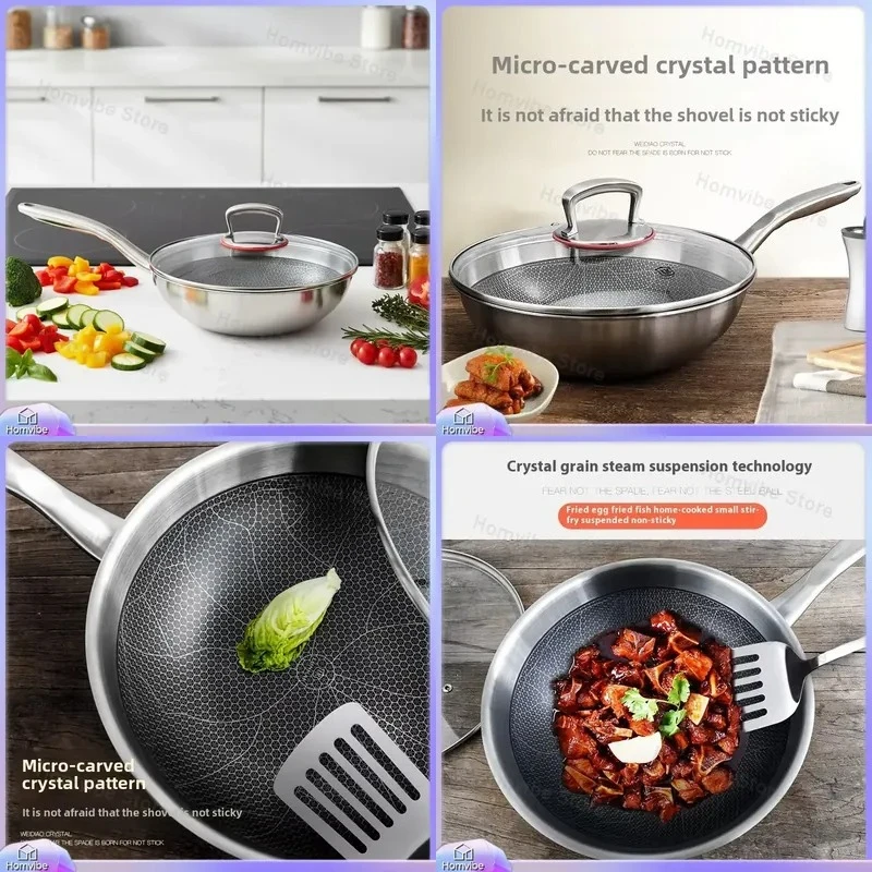 Stainless Steel Non Stick Frying Pan Set for Induction Cooktop Gas Stove Ceramic Hob Kitchen Cookware Healthy