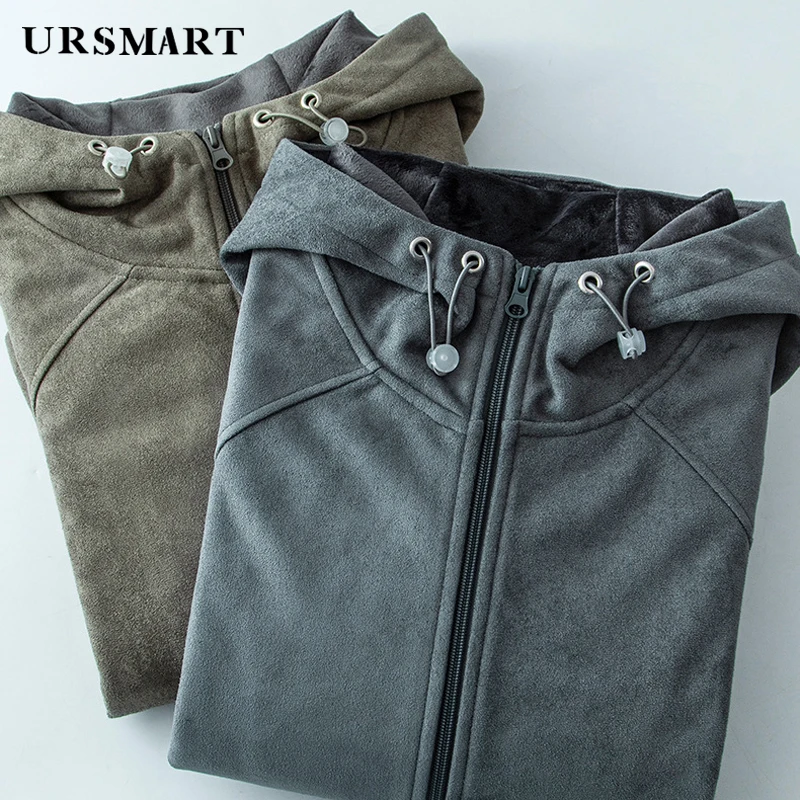 

men's suede plush raglan sleeve jacket hoodie loose vintage cotton clip thick warm zipper hoodies coat