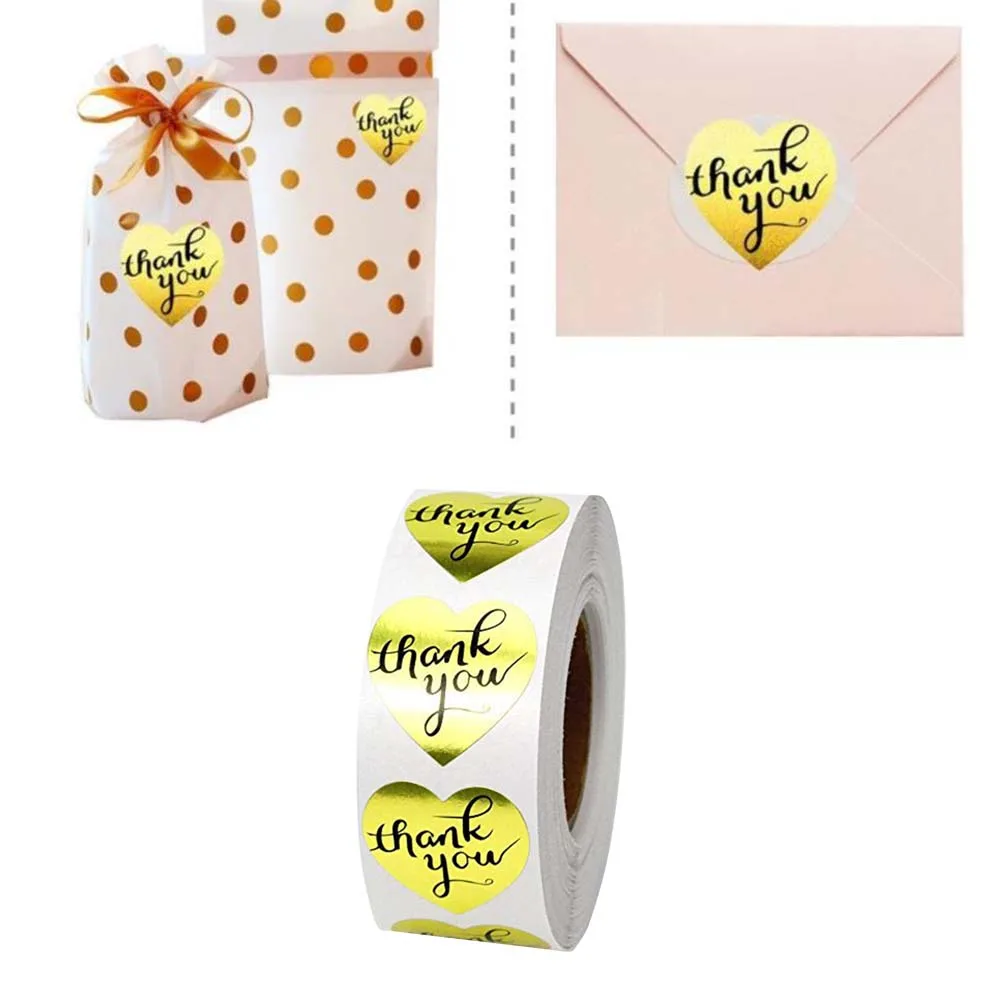 

Thank You Label Heart Sticker Heart-shaped Self-adhesive Stickers Decorations Golden
