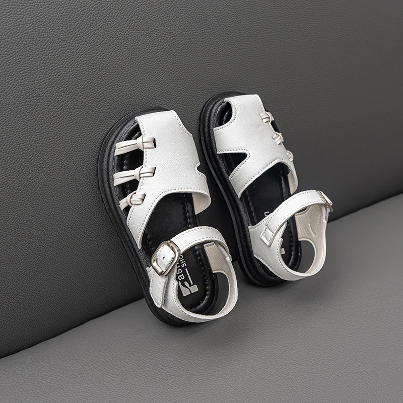 2026 Children's Sandals Summer Girls Princess Toe Wrapped Flat Sandals Fashion Solid Color Kids Causal Cut-outs Non-slip Sandals