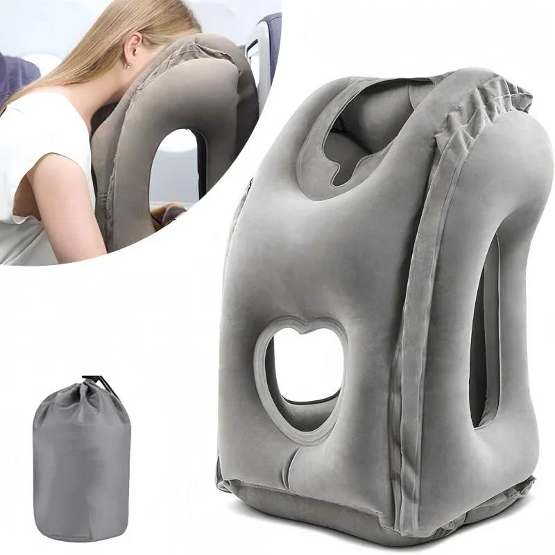 Airplane Train Inflatable Travel Neck Pillow PVC Flocked Cervical Support Pillow Portable Nap Pillow For Office Prone Sleeping