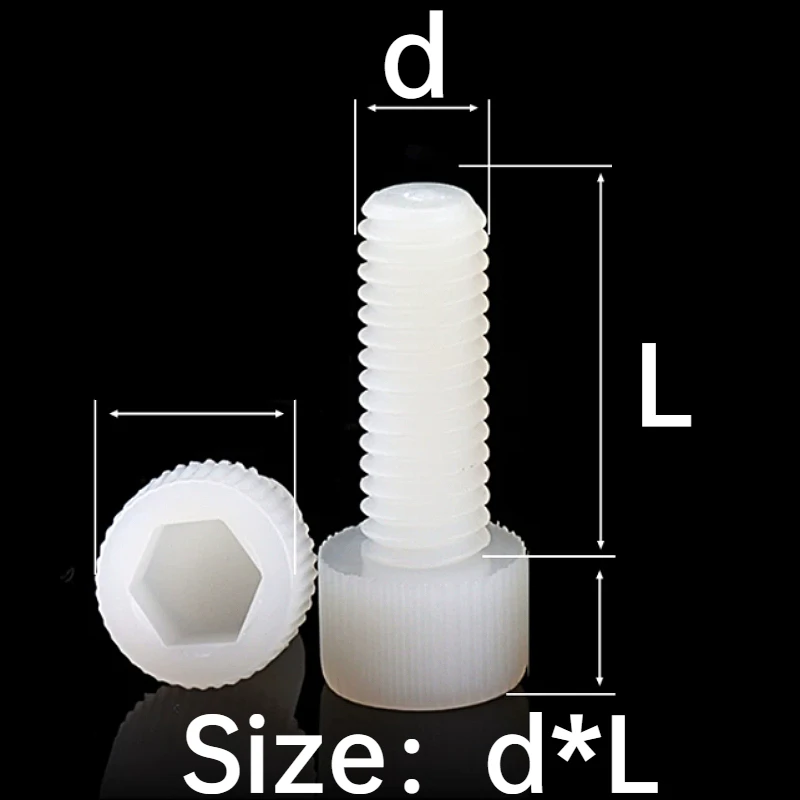 200PCS M3 M4 M5 White Nylon Hex Socket Allen Cap Head Screw Set Plastic Insulated Cap Head Screws Bolts Assortment Kit Set
