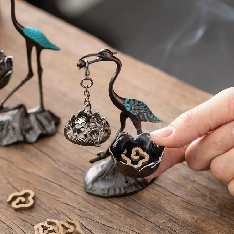 Chinese Style Incense Burner Zinc Alloy Good Symbolism Incense Holder Accessories Red-crowned Crane Indoor Aromatherapy Gifts