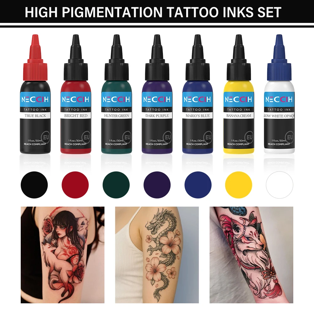 

7PCS 30ML Tattoo Ink Pigment Body Art Tattoo Pigment Set 7 Colors Professional Paints Makeup Tattoo Supplies Semi-permanent