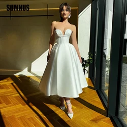 SUMNUS-Robe de mariée mi-longue ligne A pour femme, robe de soirée de mariage princesse, élégante, 2024