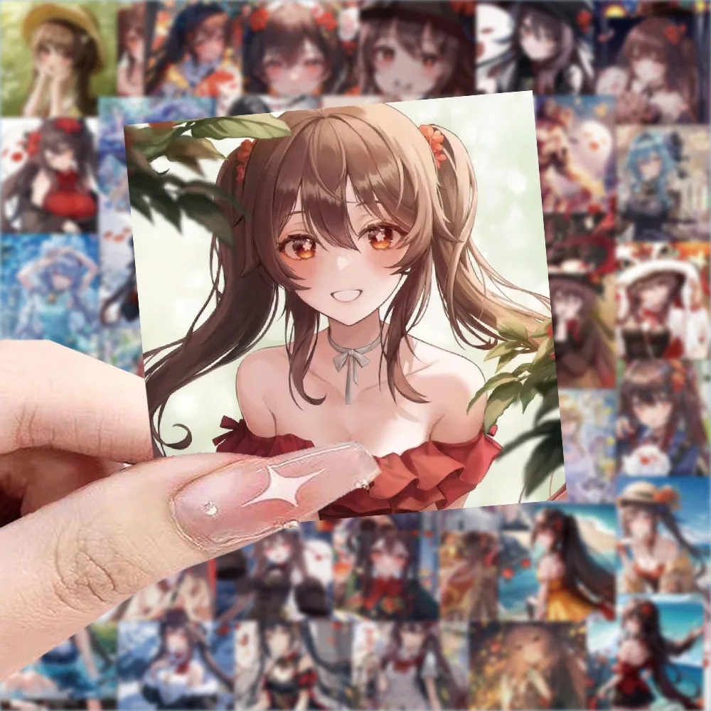 50pcs Anime Second Element Genshin Impact Hu Tao Series Stickers Suitable for Desktop Wall Room Decoration DIY Sticker Pack