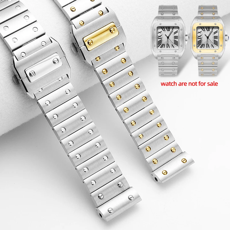 High quality Solid Metal bracelet For Cartier Santos 100 Rivet stainless steel watchband Watch Strap butterfly buckle 20mm 23mm