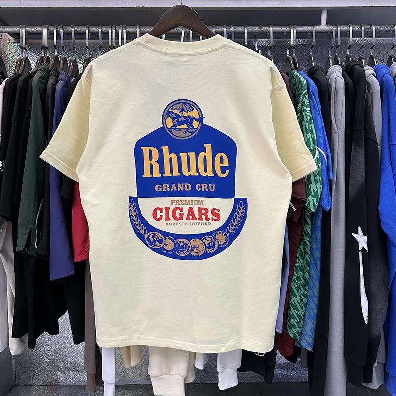 2026 Neues RHUDE Kurzarm-T-Shirt mit Retro-Label-Print, locker geschnitten, lässig, hochwertige Herrenbekleidung