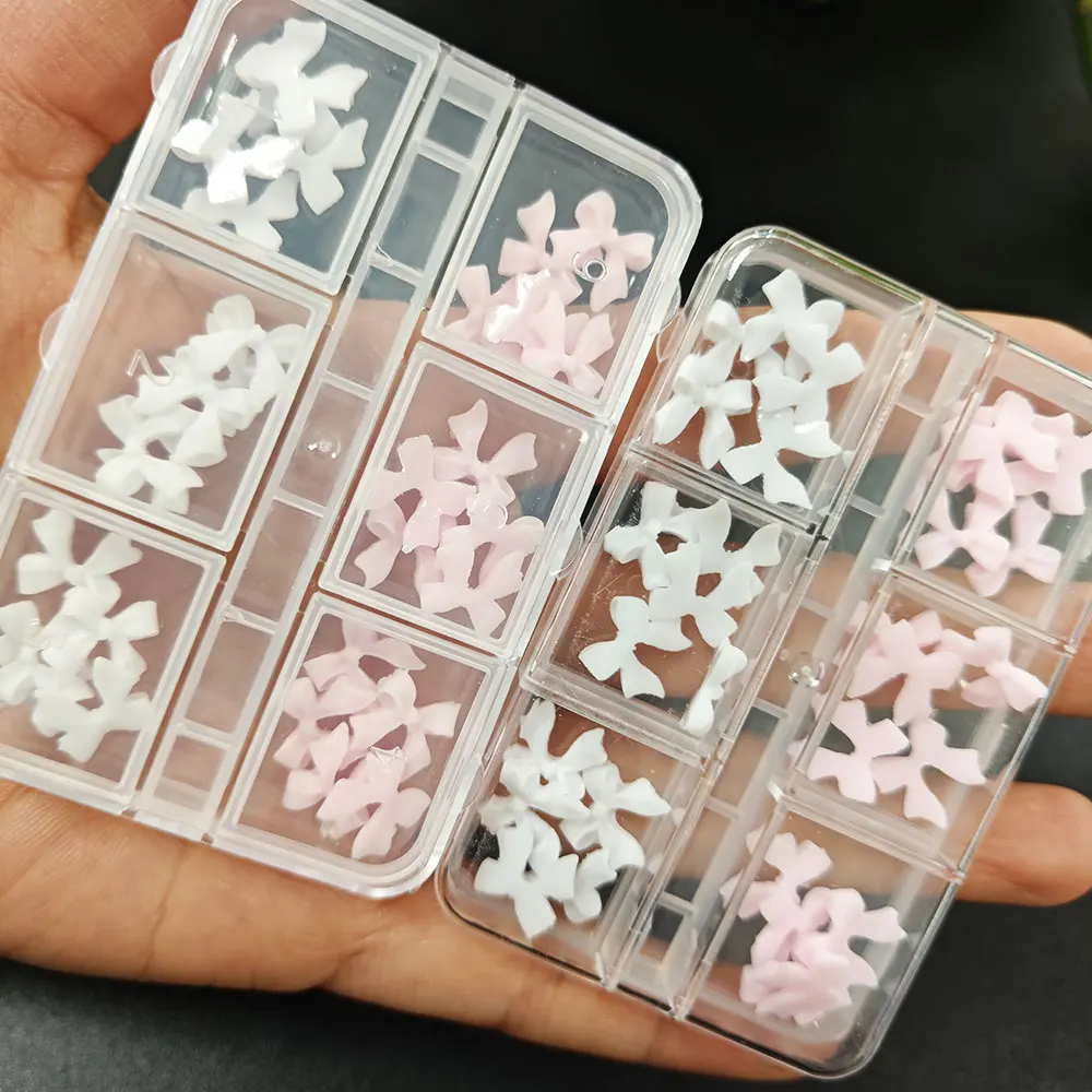 30 قطعة ثلاثية الأبعاد لطيف الوردي الأبيض Bowknots مسمار سحر الراتنج القوس الشريط مسمار الراين 11 مللي متر Kawaii Bowite مسمار لوازم الزينة # ^F5