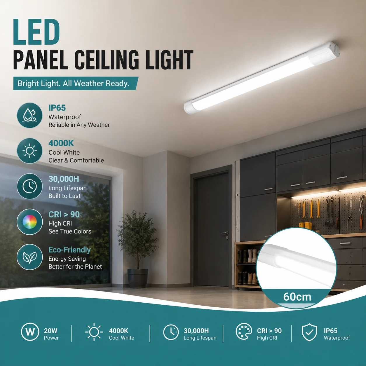 Lámpara Led Ip65 20W 2200Lm Blanco Neutro 4000K, Ahorro De Energía Del 88%, Vida Útil De 30,000H, Antideslumbrante, Luminaria Led Para Garaje, Terraza, Almacén — -66%, 97.22€ Coupon, from 50.08€ – 66% descuento – €50.08