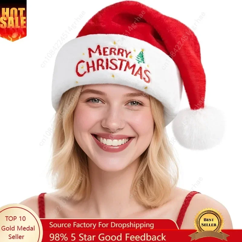 

Christmas Santa Hat for Adults, Unisex Velvet Classic Holiday Xmas Hat for New Year Party Headwear
