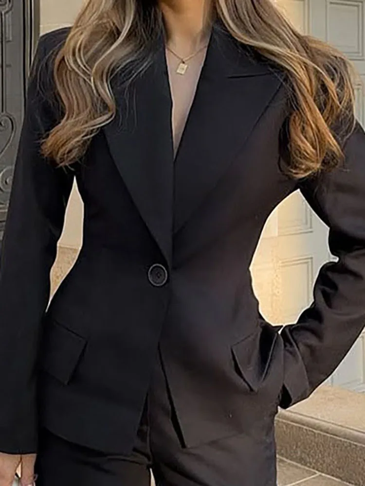 

Повседневный пиджак с лацканами и пуговицами, куртка, модная уличная одежда, прямой брючный костюм, осень 2022, темпераментный женский комплект из двух предметов