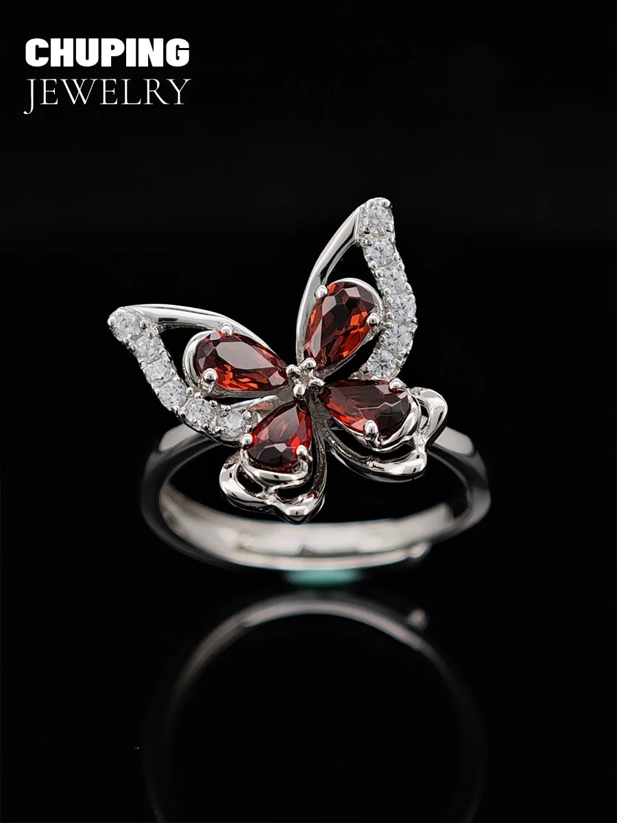 

Chu Ping Fashion Jewelry Red Garnet Pear Cut with Butterfly Shape S925 Ring For Daily or Travel Dress-up Delicate & Cute