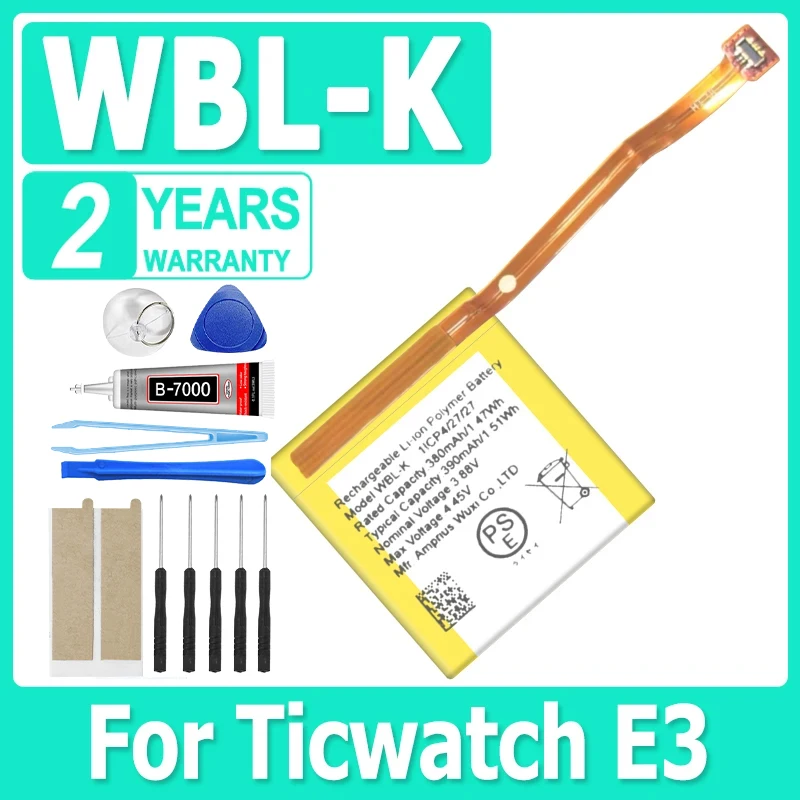 Brand-New 390mAh Battery WBL-K For Ticwatch E3 E 3 Smart Watch Bateria + Free Tools