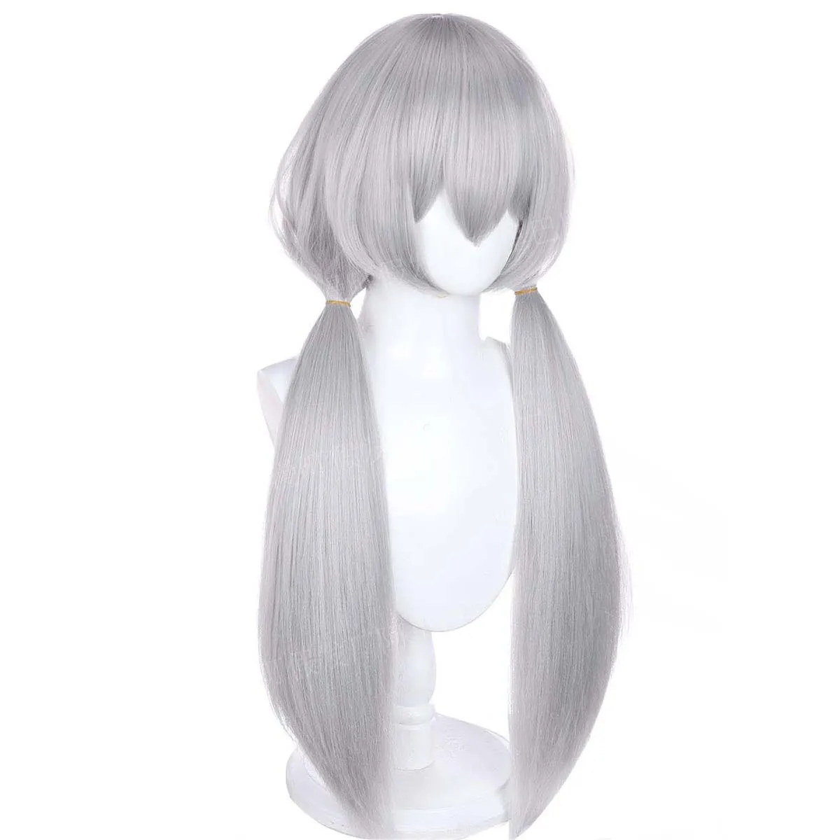أنيمي لعبة تأثيري مضفر طويل مستقيم الرمادي الباروكات الاصطناعية #5