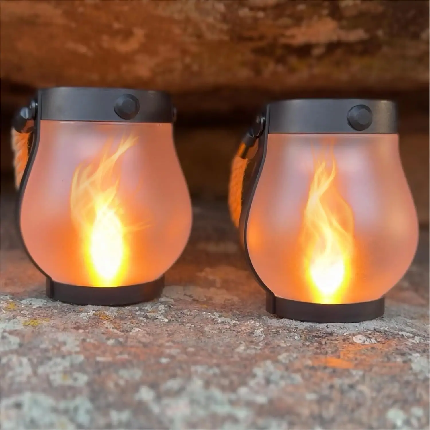 

Solar-Powered Lanterns Outdoor Waterproof with Flickering Flame, 3 Modes, Rope Handle, Patio Garden Porch Decor 2 Pack