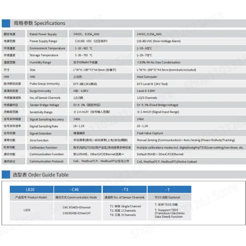 Multichannel Digital Transmitter Amplifier, RS485 EtherCAT Ethernet, 3-Channel for Strain Bridge Sensor