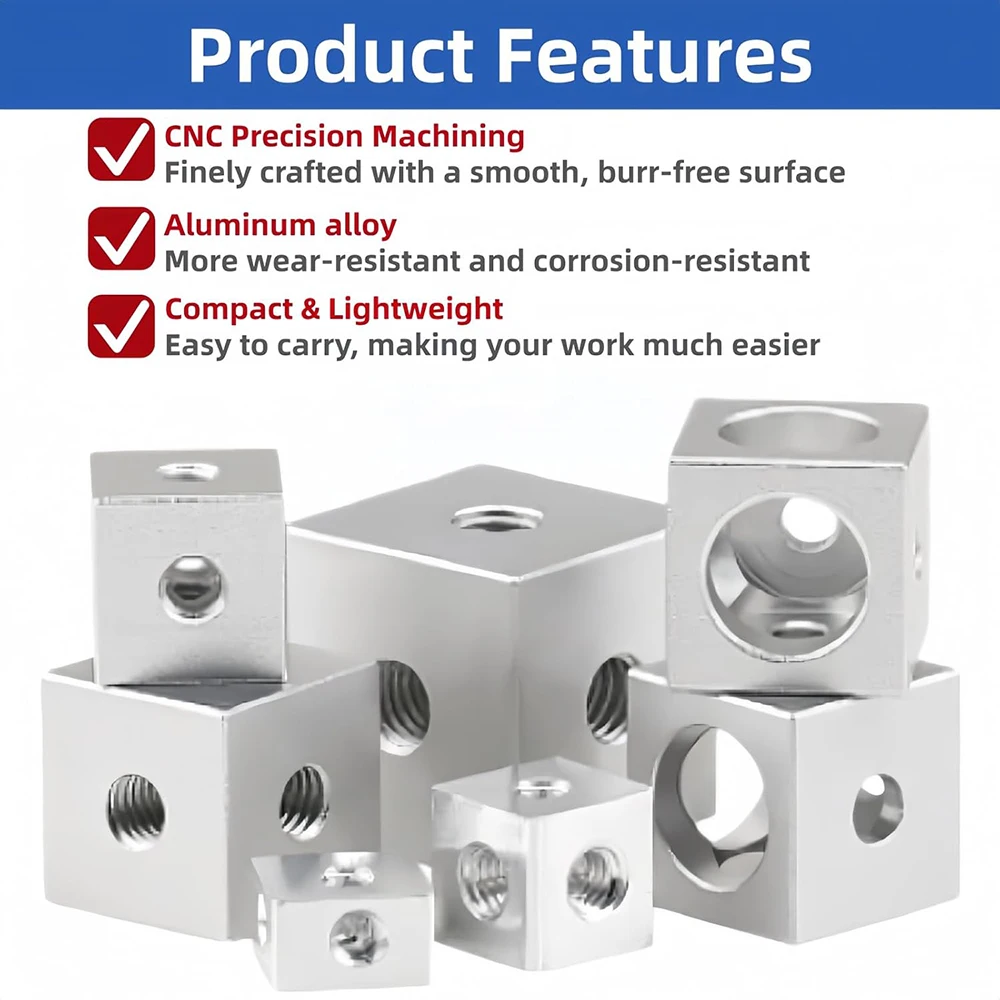 Aluminum Alloy Hex Nut Fixing Block, 3-sided Fix Nut for Acrylic Cube, Rotating Light Box Accessories
