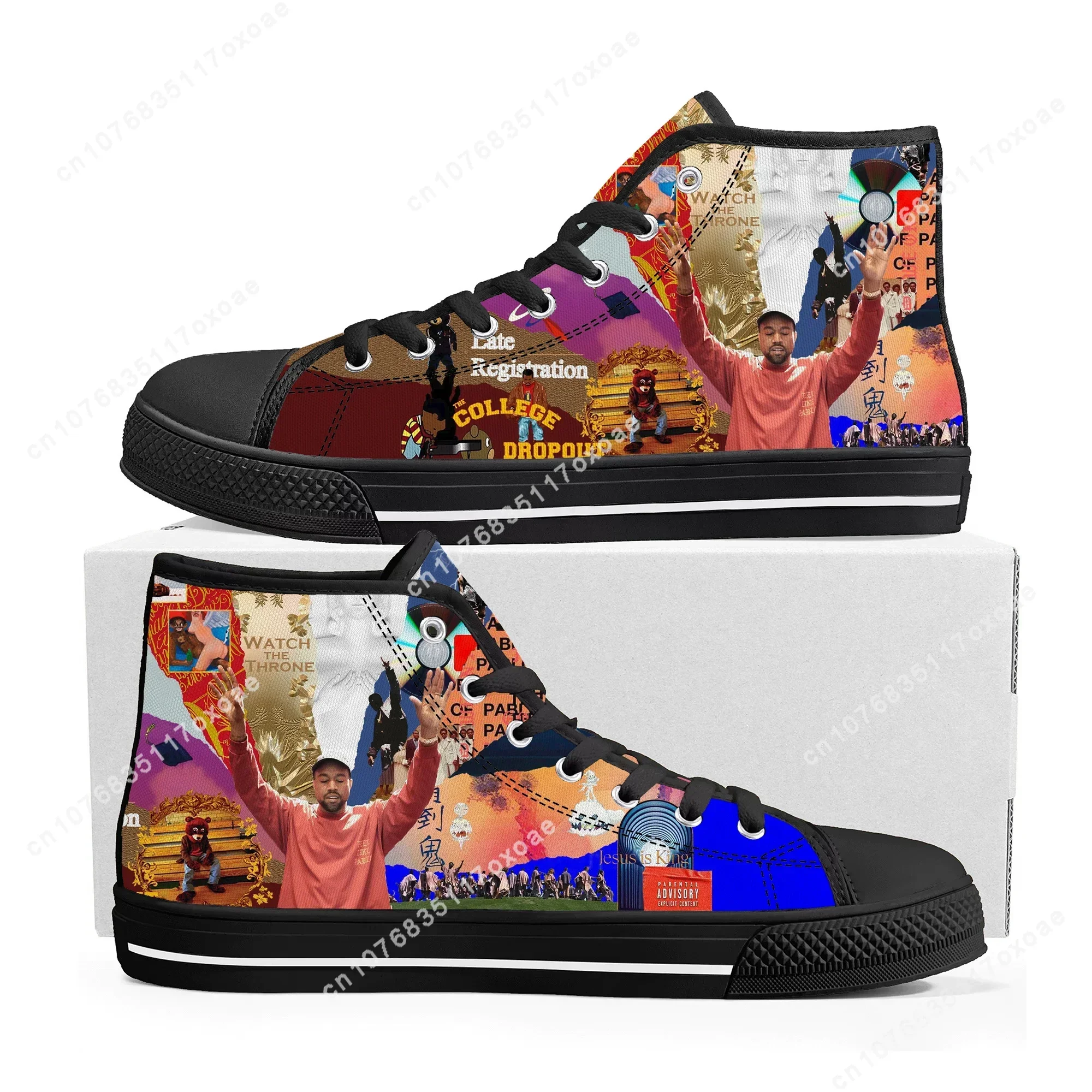 Kanye West Rapper High Top Sneakers Mens Womens High Quality Canvas Sneaker couple Casual Shoe Customize Shoes