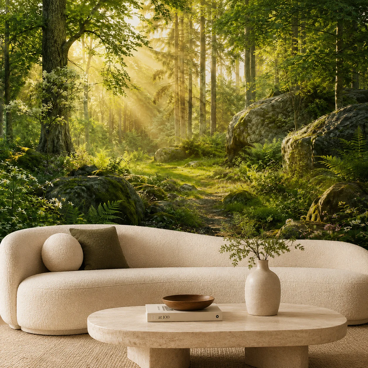 papier-peint-mural-chemin-en-foret-verte-ensoleillee-paysage-naturel-de-foret-moussueuse-avec-piniers-pour-salon-et-chambre-non-auto-adhesif