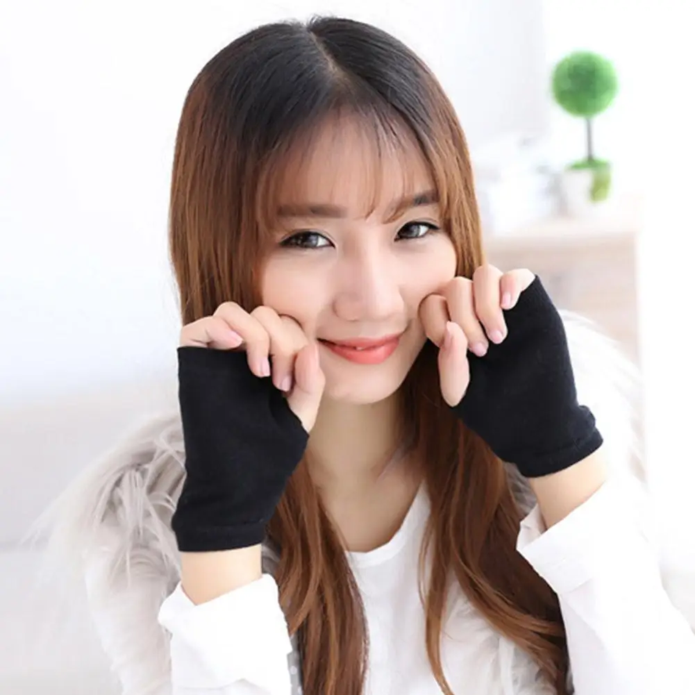 Unisex Combed Cotton Fingerless Gloves Fingerless Finger Gloves Half-finger Knitted Gloves Student Winter Gloves Short T3P1