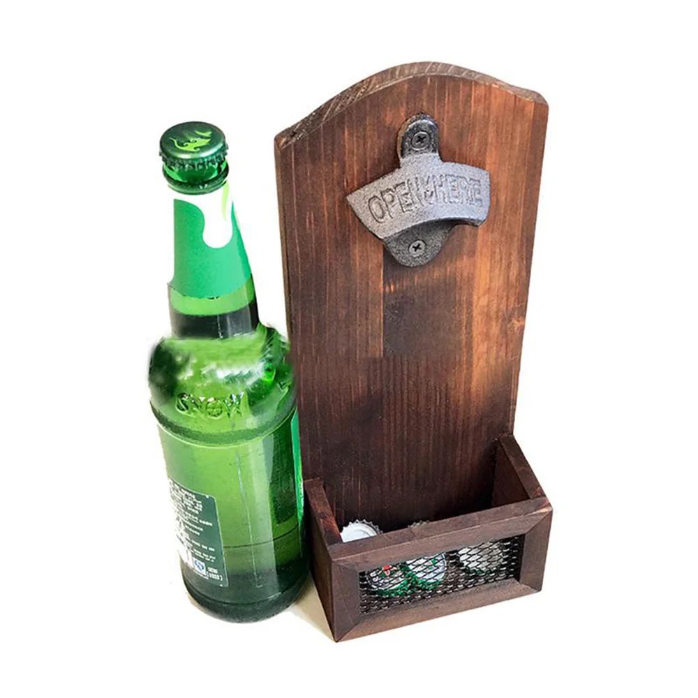 Counter Bottle Opener Wooden Wall Mounted Bottle Opener Creativity Beer Glass Bottle Opener Household Kitchen Bar Tools