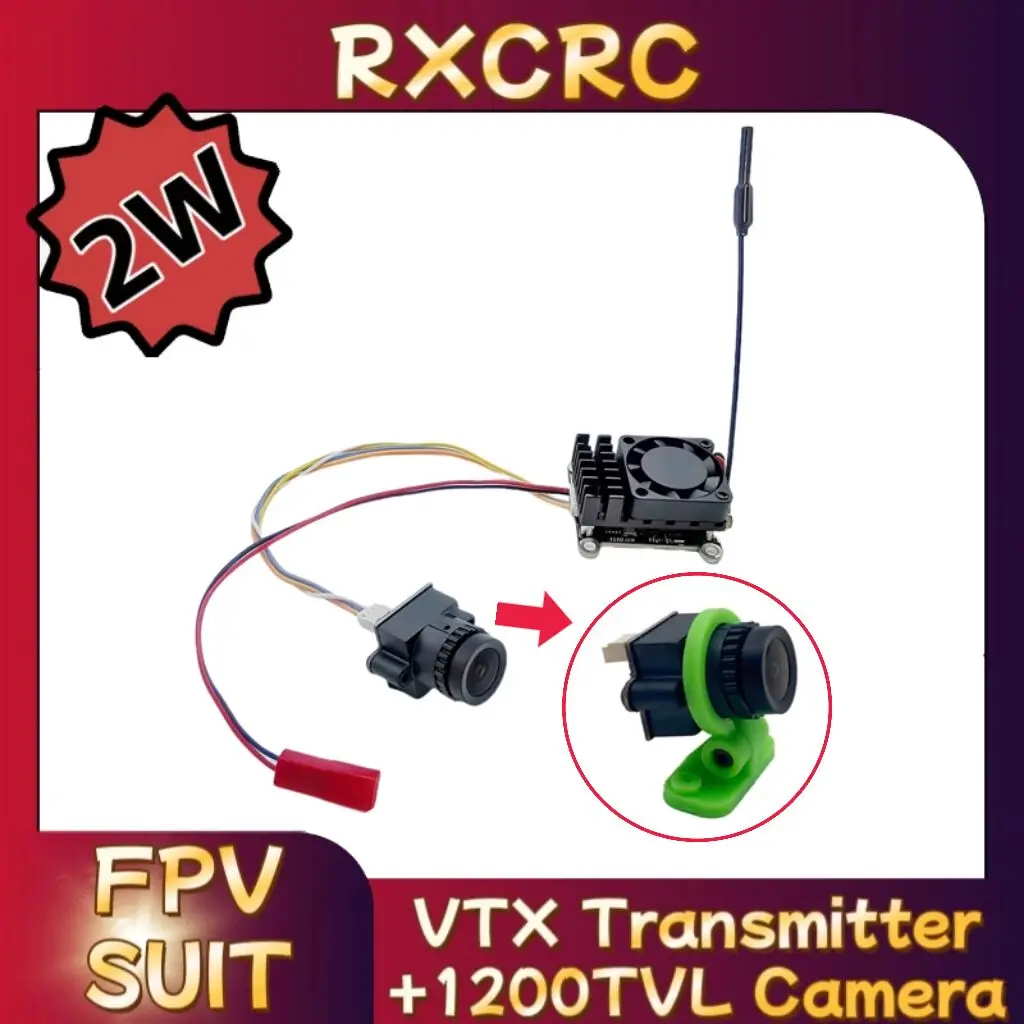 RXCRC FPV transmitter 5.8G 2000mW VTX Adjustable power and 1200TVL 130°FOV camera first-person view RC unmanned aerial vehicles.