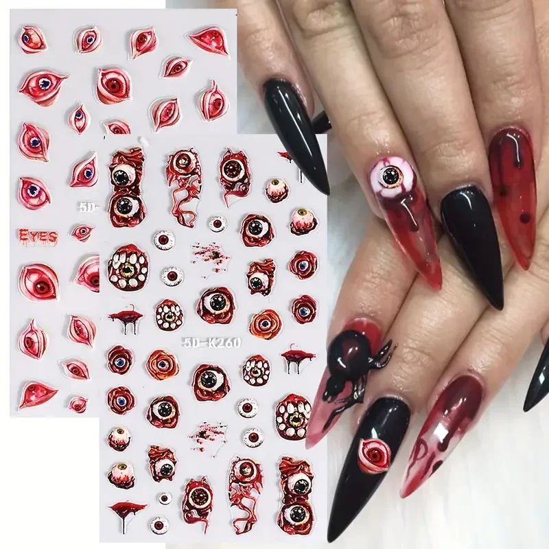 

5D Embossed Devil's Eye Halloween Nail Art Stickers Gothic Horror Self-adhesive Decals for DIY Nail Art Decor for Women&Girls